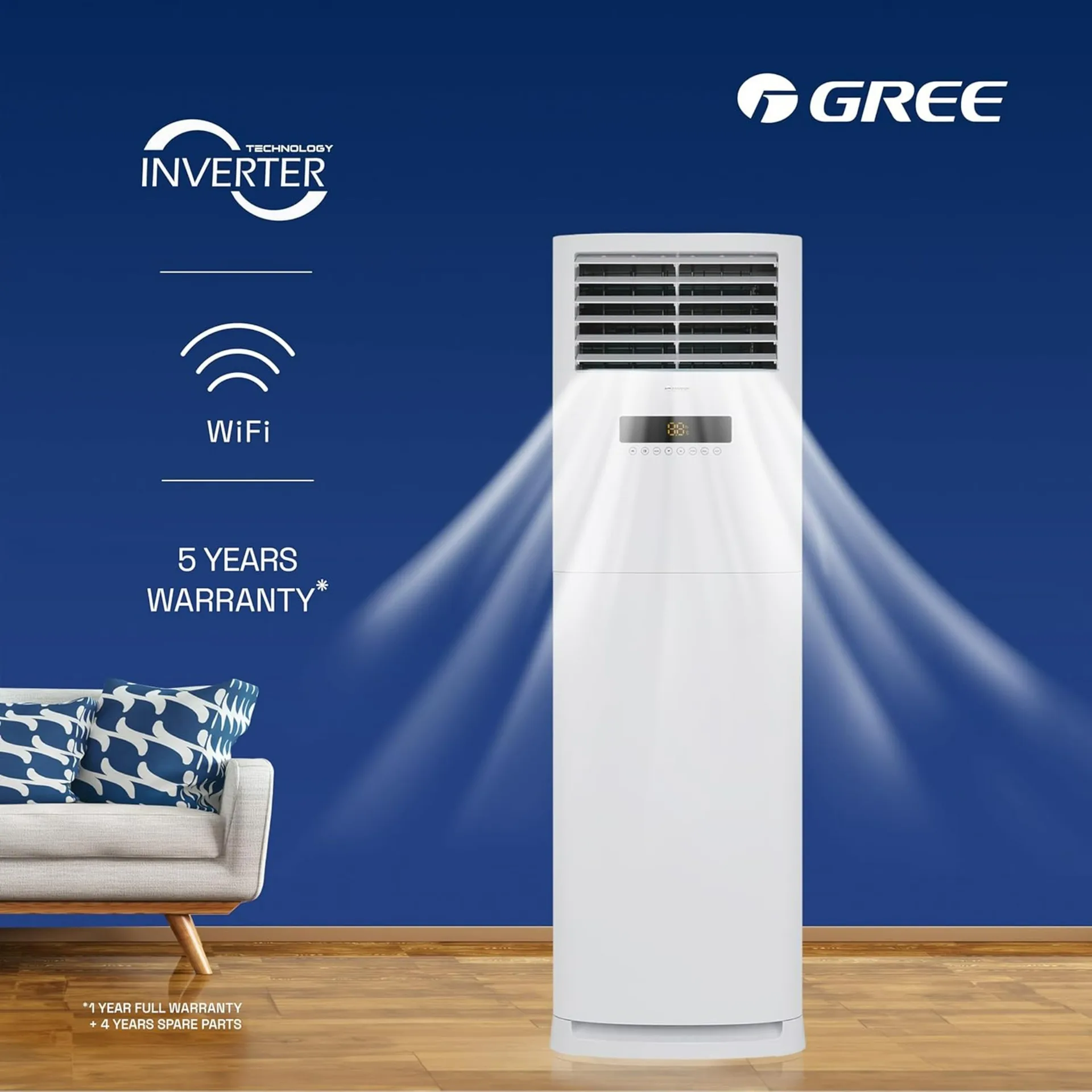 Gree Floor Standing Tower Air Conditioner 3 Ton Inverter – T4 MATIC-I36C3 One year full & 5 years Compressor warranty - Image 3