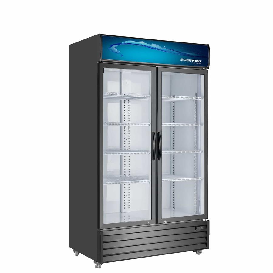 Westpoint 1200L Commercial Showcase Chiller with Tempered Glass Self-Closing Doors – Black, Model WPSN12017T2